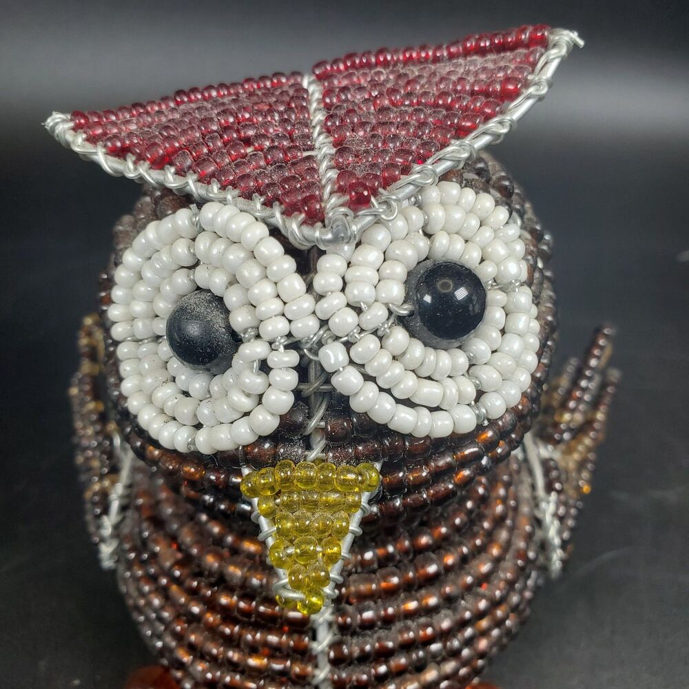 Beadworx Beaded Owl Figurine Horned Owl Retro Art Deco Rare Statue